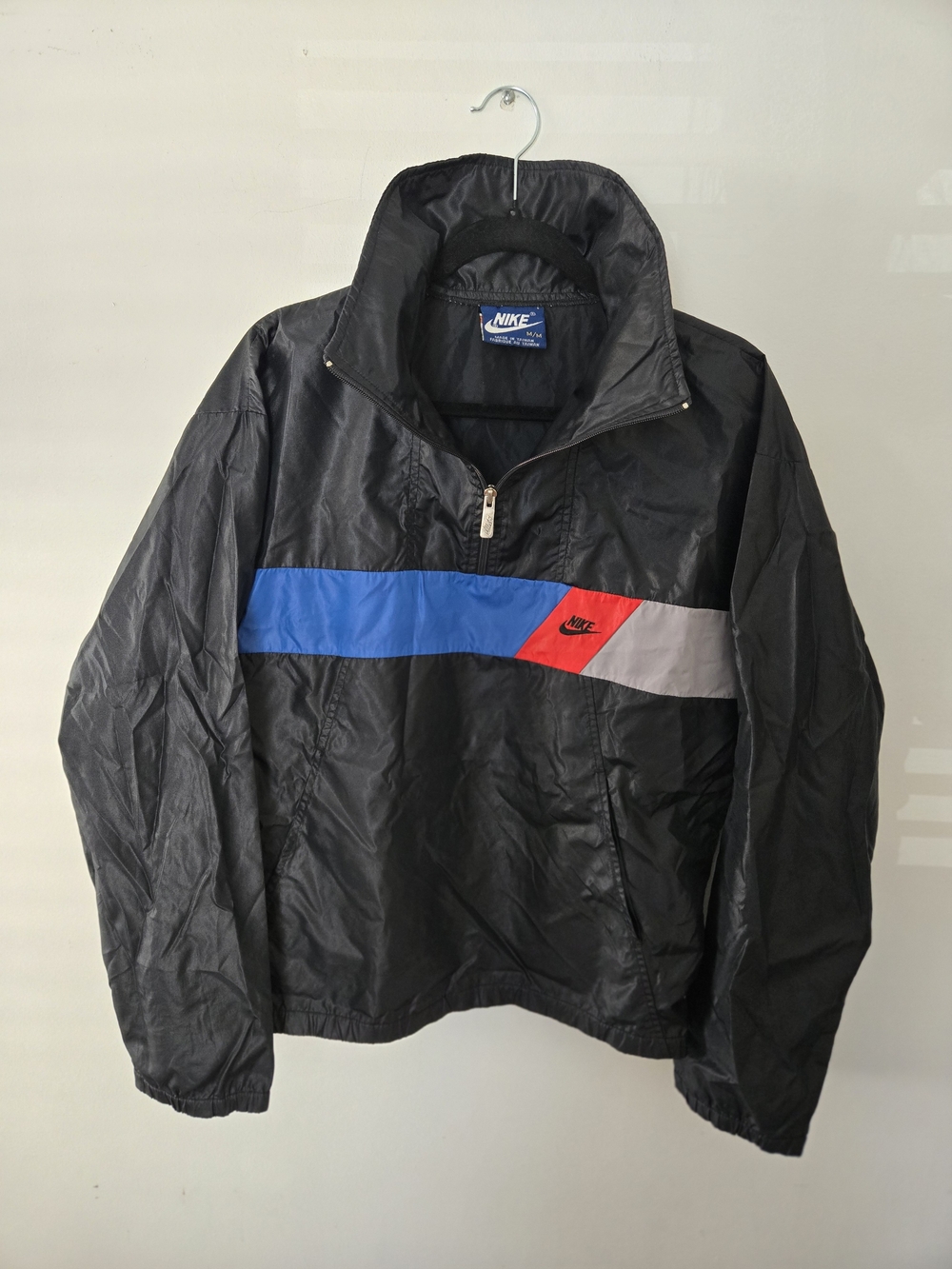Vintage 80s Nike Blue Tag Quarter Zip Windbreaker Jacket Black Tricolor Medium